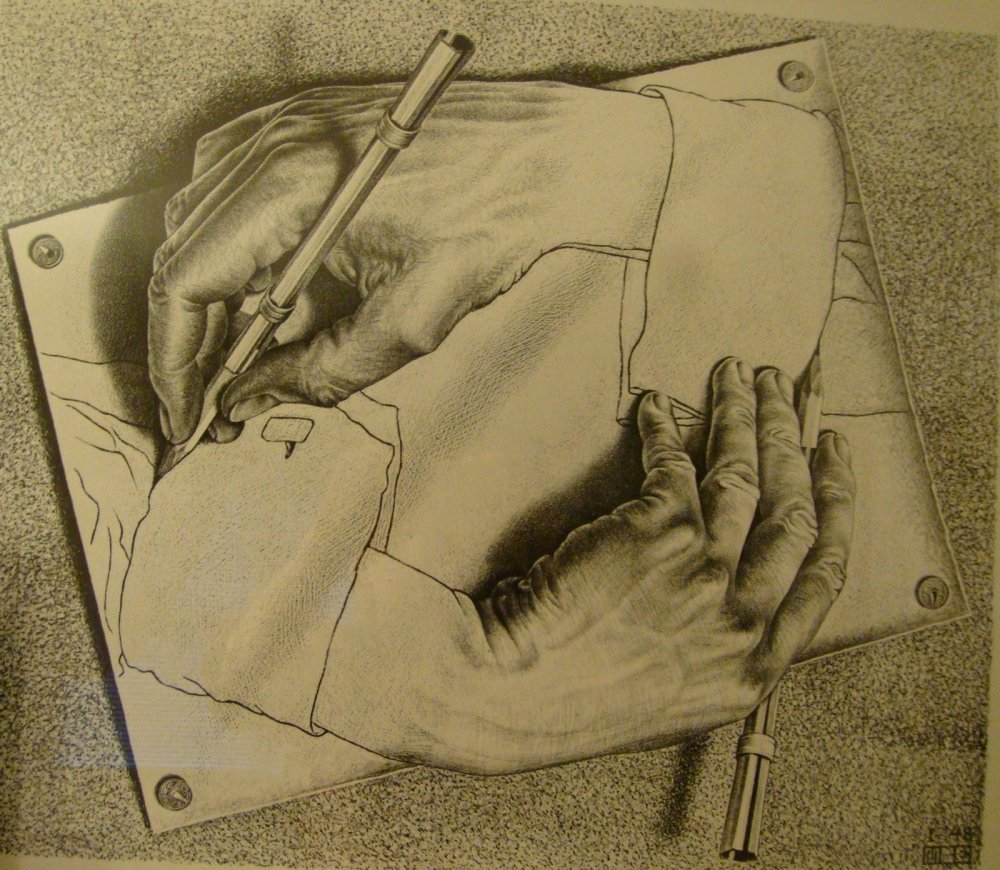 This Lithograph of Drawing Hands by MC Escher